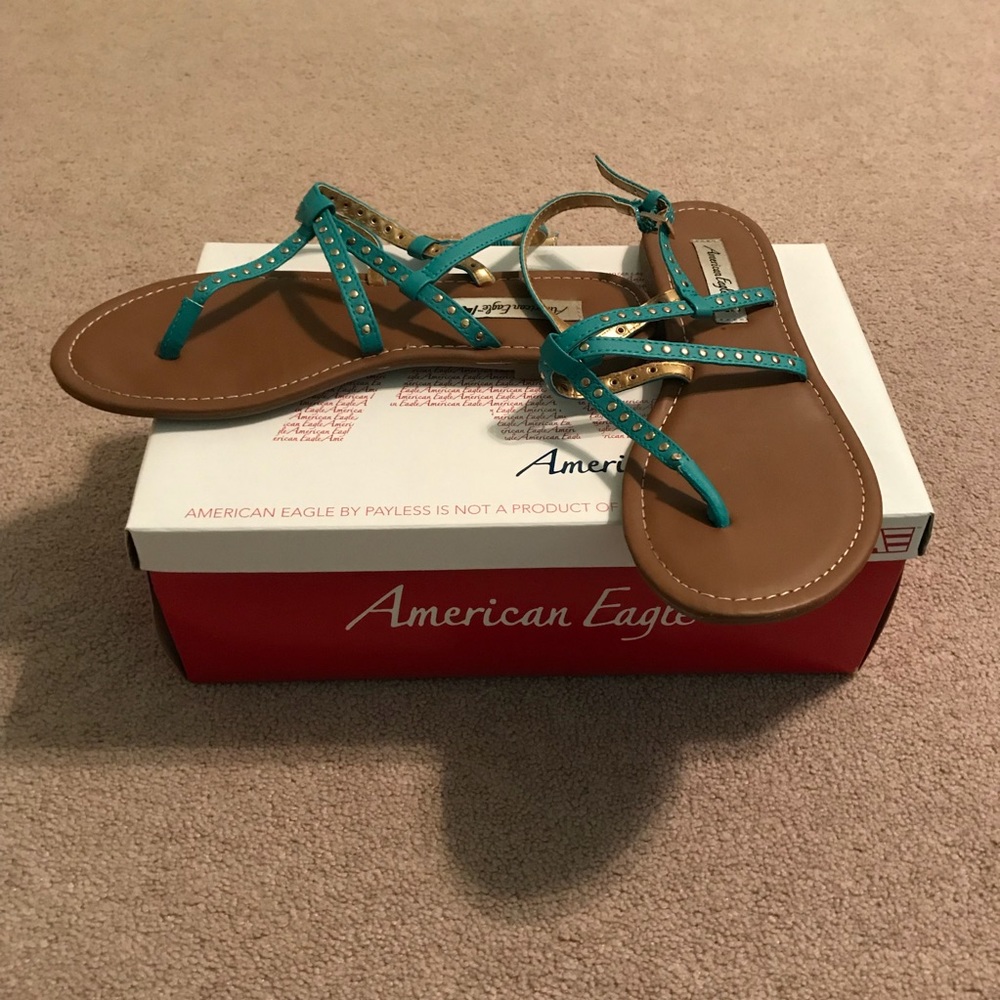 Brown and Teal Strappy Sandals